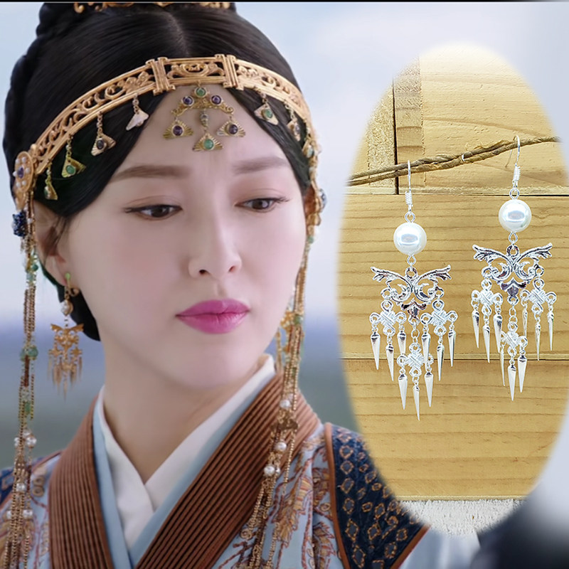 s925银耳钩古风步摇流苏耳饰燕云台同款耳环萧燕燕汉服配饰耳夹女