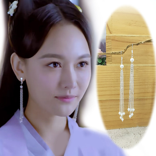 s925银钩新白蛇传同款耳环孙骁骁白素贞古装长款耳饰汉服配饰耳夹