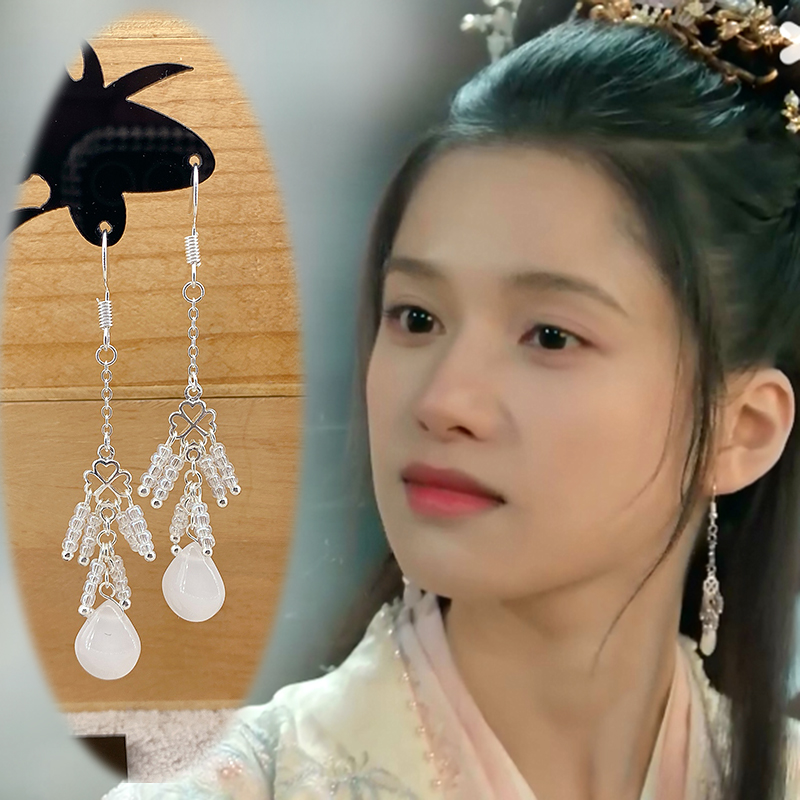 s925银耳钩古风流苏耳坠汉服配饰张婧仪香暗荼藏海传同款耳环耳夹