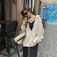 Флисовая осенняя демисезонная толстовка с капюшоном с молнией, кардиган для отдыха, куртка, в корейском стиле, оверсайз