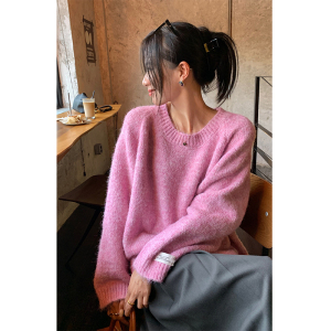 A7seven 少女感秋冬季加厚款宽松显瘦外穿插肩袖圆领毛衣女针织衫