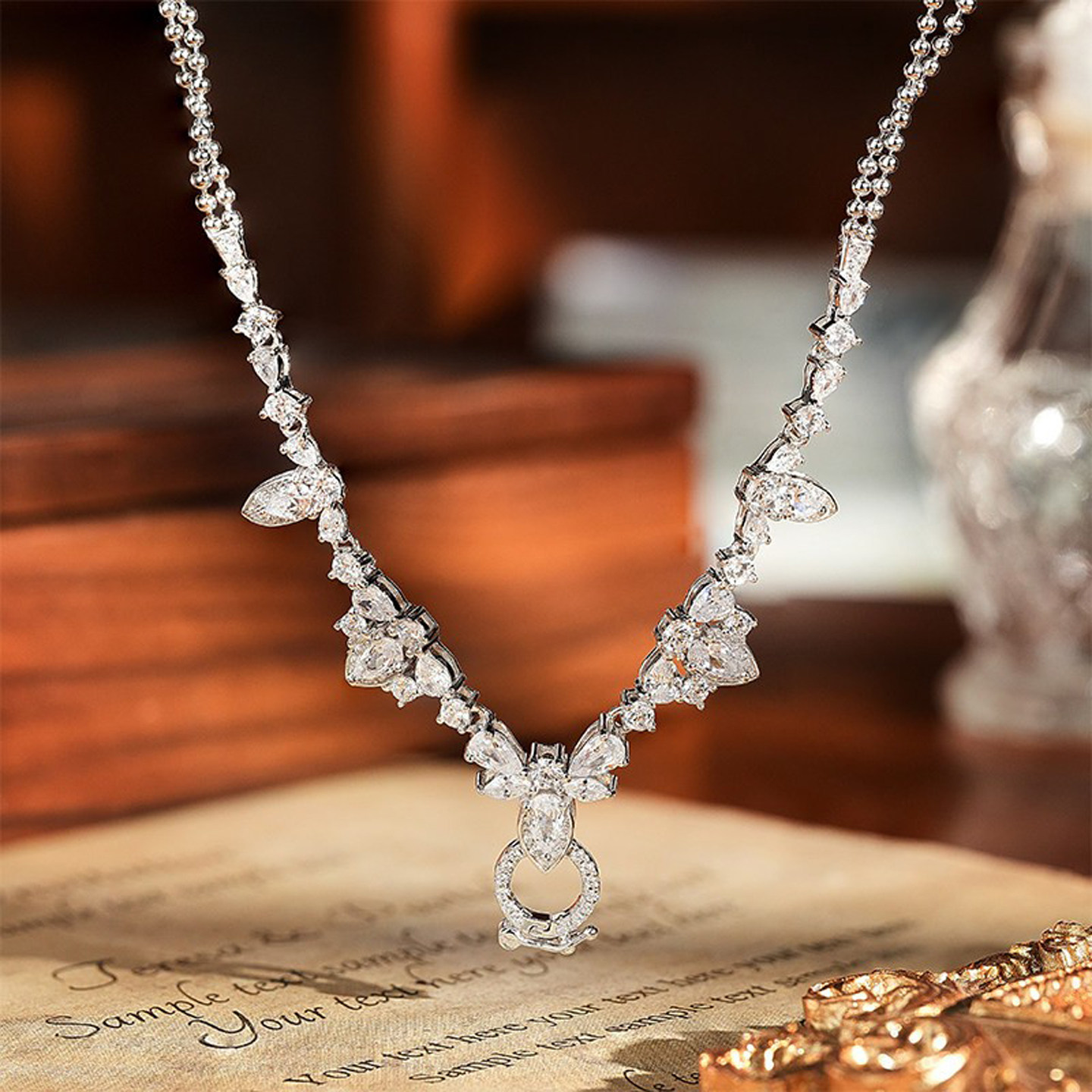 VISING珠宝S925银镶满钻款高碳钻百搭链可调节钻石链