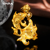 VISING珠宝 如鱼得水黄金色金鱼吊坠项链刻丝S925 钱多多锦鲤