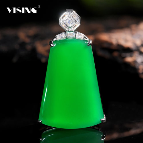 VISING珠宝天然绿玉髓无事牌项链吊坠毛衣链简镶大气款重磅