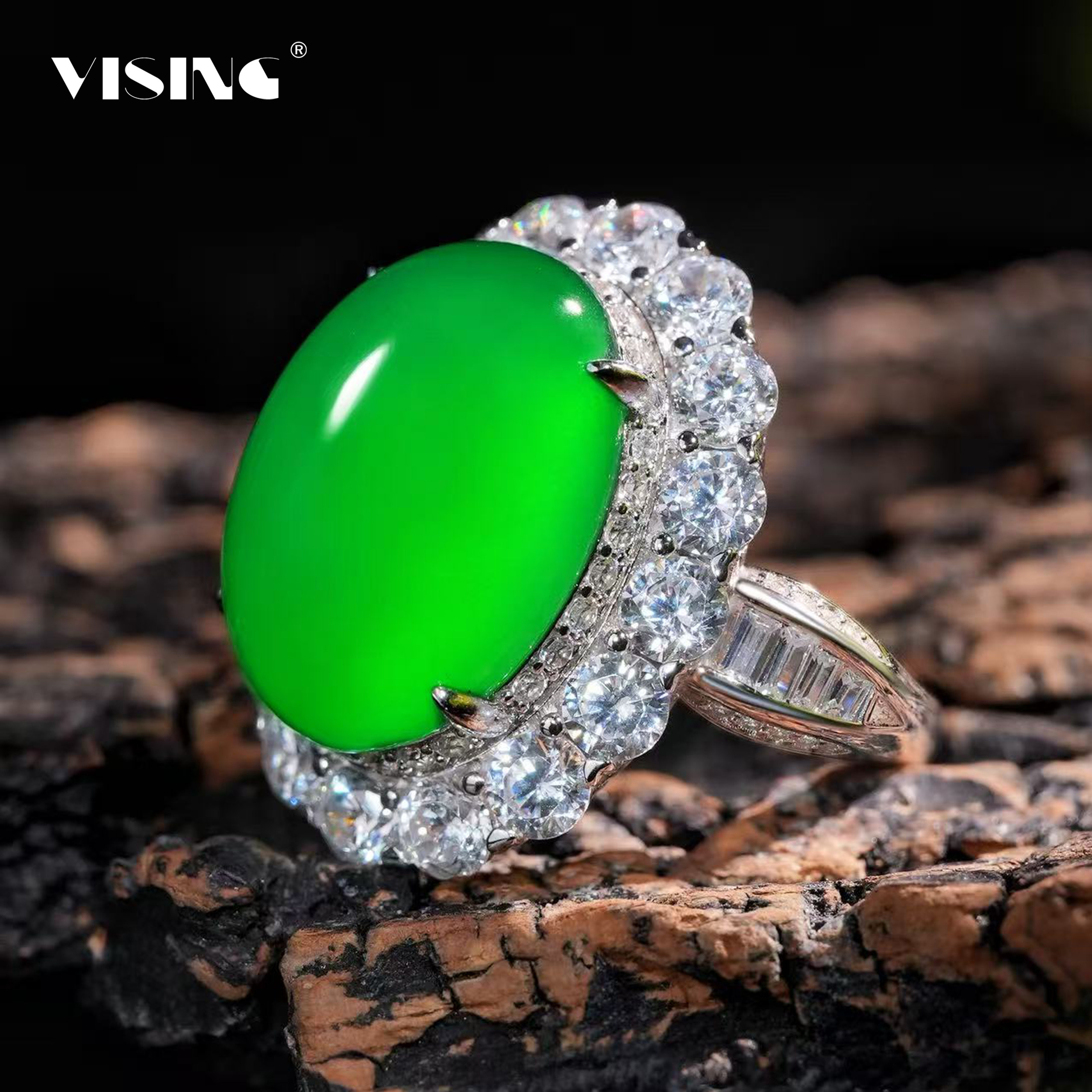 VISING珠宝天然绿玉髓巨无霸鸽子蛋戒指爆闪奢华镶嵌,珠宝/钻石/翡翠,手饰,淘宝优惠券,粉丝福利购,淘宝优惠卷