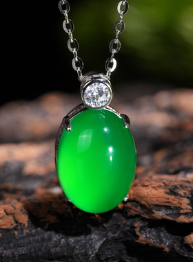 VISING马料绿玉髓玛瑙鸽子蛋吊坠项链新中式国风媲美翡翠
