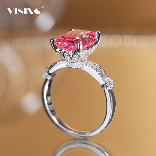 VISING珠宝实验室培育蓝宝石帕帕拉恰4.3克拉戒指粉宝石粉钻
