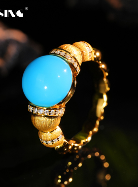 VISING珠宝黄金色手工勾丝暴力蓝睡美人人工蓝松戒指S925银
