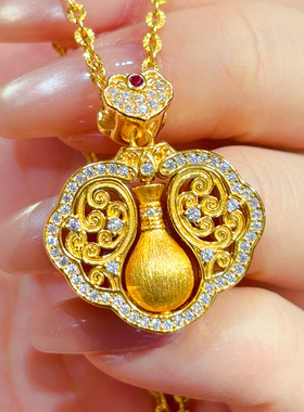 VISING珠宝培育红宝石宝瓶黄金色吊坠项链锁骨链拉丝工艺S925银