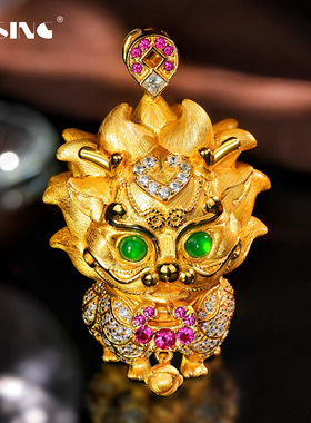 VISING珠宝《麒麟献瑞》黄金色特大神兽项链吊坠培育红宝石S925