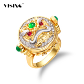 VISING珠宝培育红宝石 国检 醒狮双面戒指黄金色S925银新年礼物