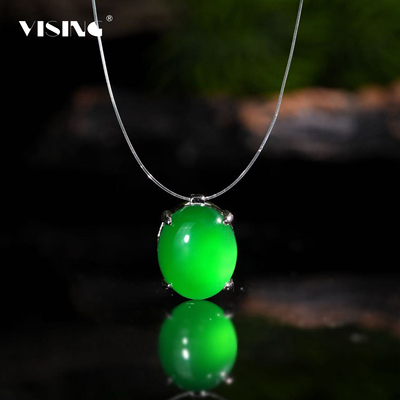 VISING珠宝天然绿玉髓绿玛瑙鸽子蛋人鱼之泪隐形项链锁骨链吊坠