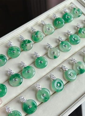 VISING珠宝天然非洲翠独龙玉冰飘翠平安扣吊坠锁骨链S925银