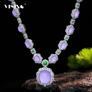 VISING珠宝天然水沫玉紫罗兰紫色垫色晚宴链套链项链重磅富婆项链