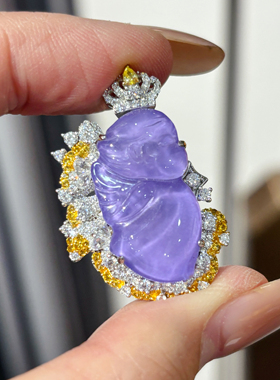 VISING珠宝天然紫色水沫玉紫罗兰垫色小天使吊坠设计款