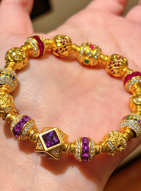 VISING珠宝《加粗加重PLUS版》多巴胺金色盘缠培育蓝宝石手串S925