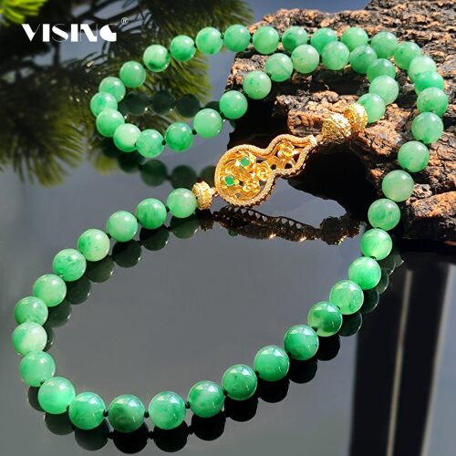 VISING珠宝11-12mm天然非洲翠金色葫芦镶嵌大珠珠毛衣链项链国风