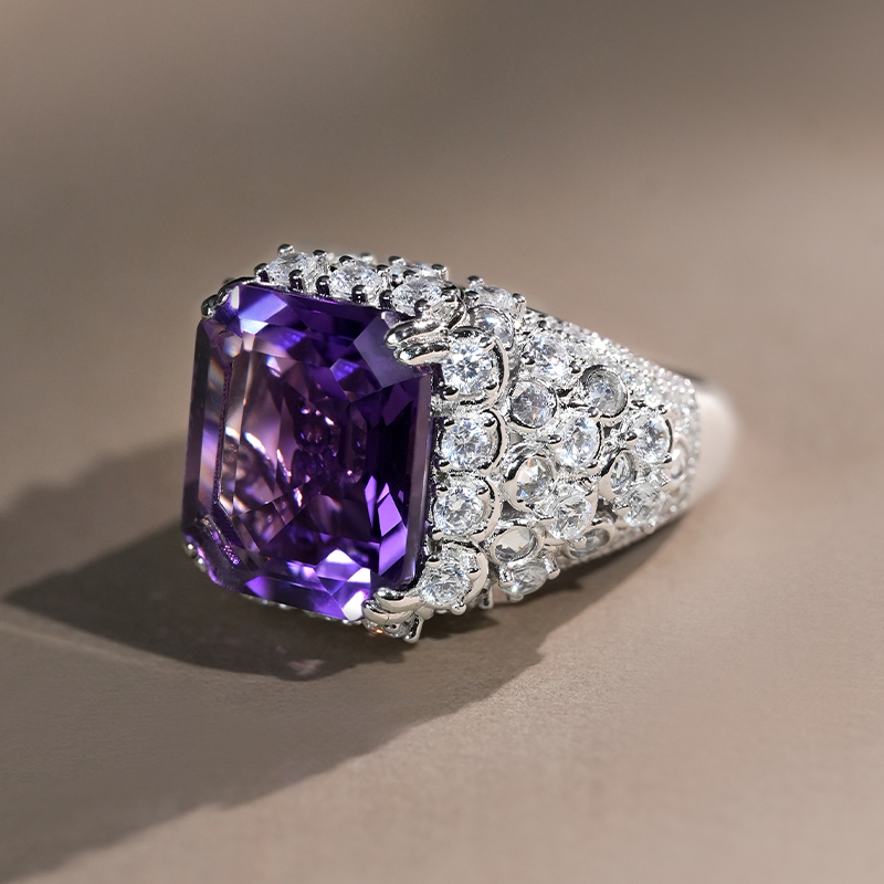 13.5克拉天然紫水晶霸气爆闪戒指