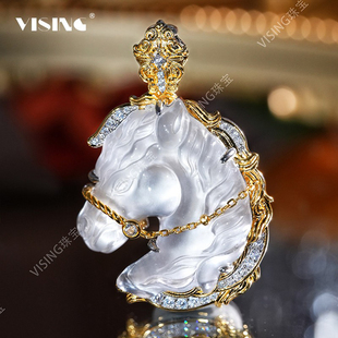 VISING天然石英质玉水沫玉马到成功马头吊坠项链国风媲美翡翠