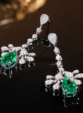 VISING【AGL国际证书】培育祖母绿宝石耳环耳坠梨形切3.5克拉左右