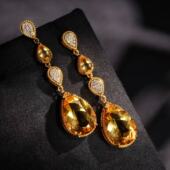 VISING珠宝天然黄水晶暴力黄耳环耳坠耳饰11克拉