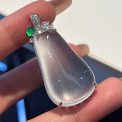 VISING珠宝天然石英质玉水沫玉冰透大胖福瓜吊坠项链毛衣链