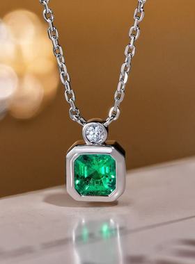 VISING【AGL国际证书】实验室培育祖母绿1克拉锁骨链小方块阿斯切