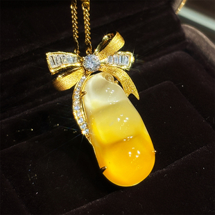VISING珠宝水沫子冰黄福豆吊坠毛衣链黄金色刻丝珐琅垫色