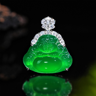 VISING珠宝天然马达加斯加绿玉髓小佛公吊坠项链锁骨链S925银