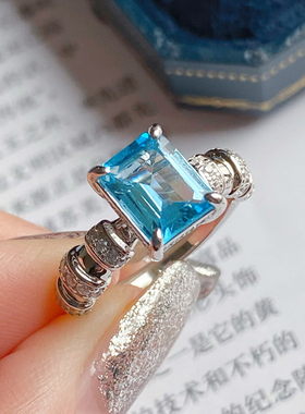 VISING3克拉天然托帕石圣玛利亚BB蓝戒指媲美海蓝宝S925银
