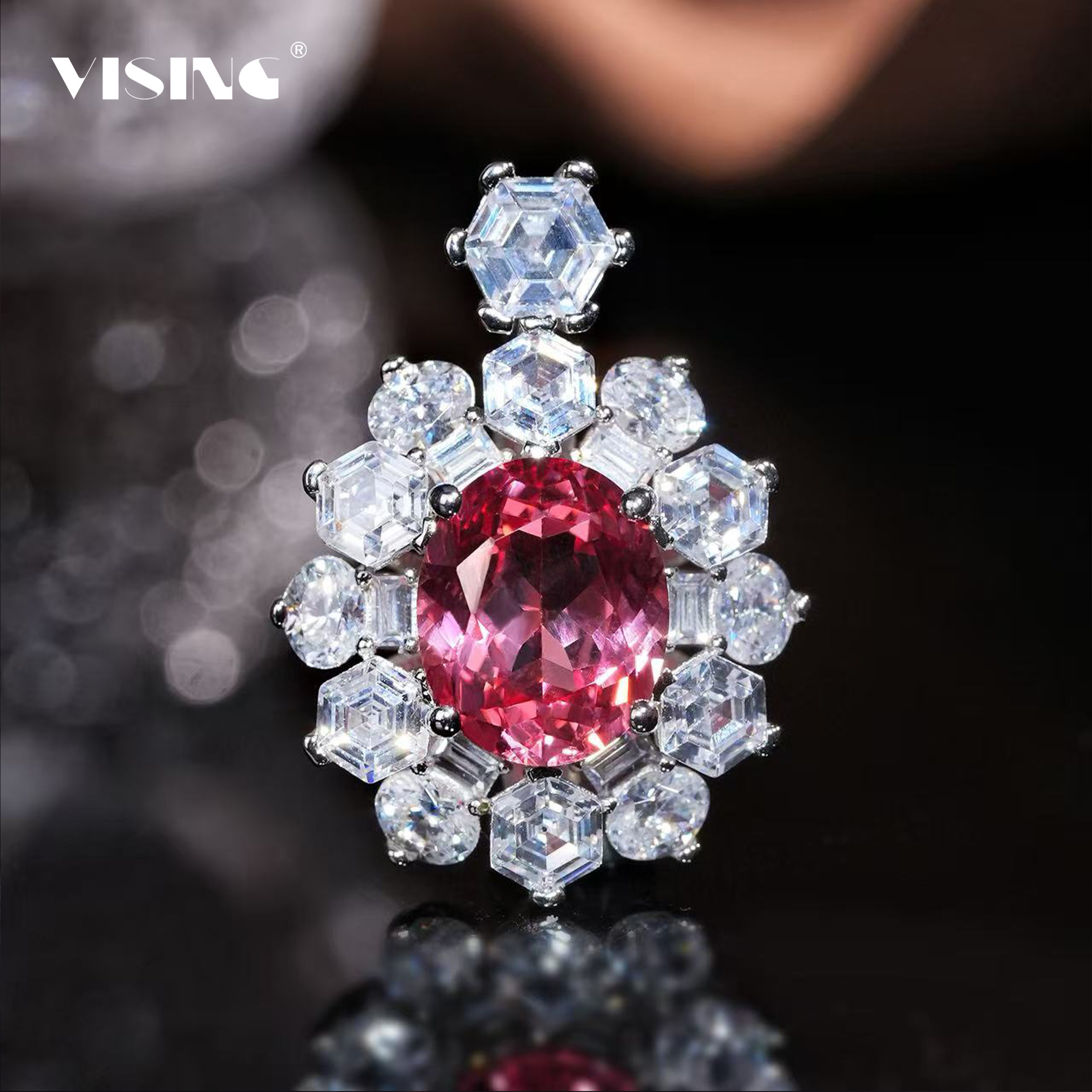 VISING【AGL国际证书】培育帕帕拉恰蓝宝石4.9ct粉色吊坠S925银