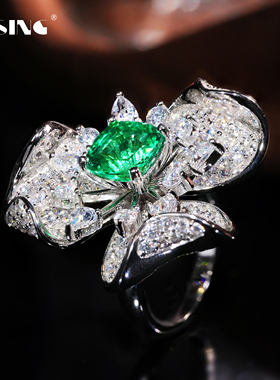 VISING培育祖母绿戒指【AGL国际证书】2ct木佐色绿宝石戒指S925