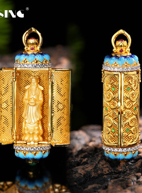 VISING珠宝黄金色财神爷吊坠项链毛衣链花丝镶嵌重工S925银