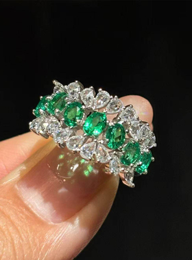 VISING【AGL国际证书】木佐色培育祖母绿宝石1.1ct排戒钻戒戒指