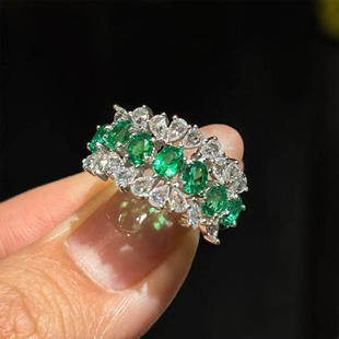 VISING【AGL国际证书】木佐色培育祖母绿宝石1.1ct排戒钻戒戒指