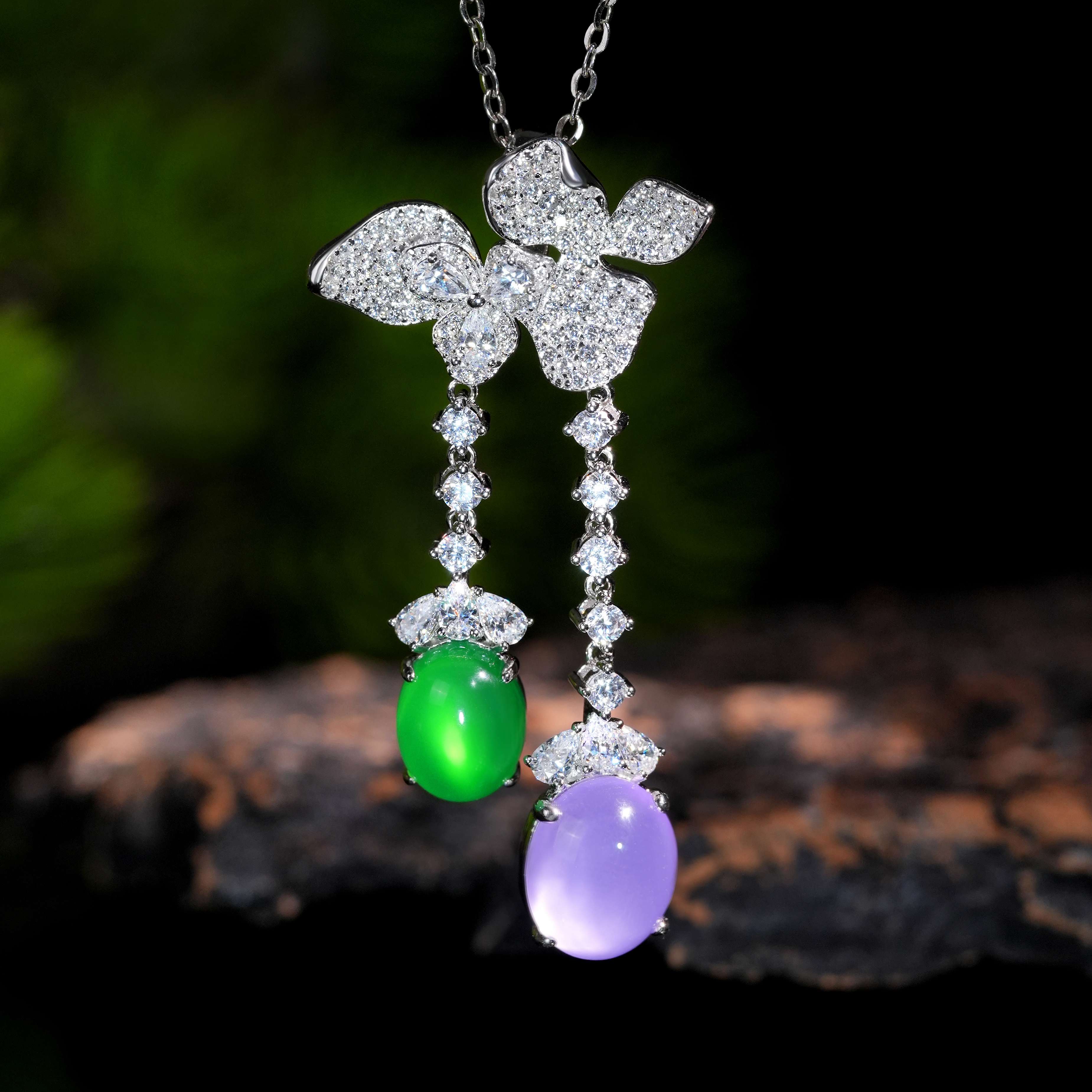 VISING珠宝【紫翠双韵】紫罗兰水沫玉垫色二合一吊坠锁骨链项链