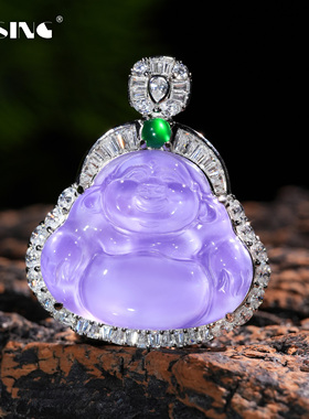 VISING天然石英质玉水沫玉珐琅彩垫色紫色紫罗兰佛公吊坠毛衣链