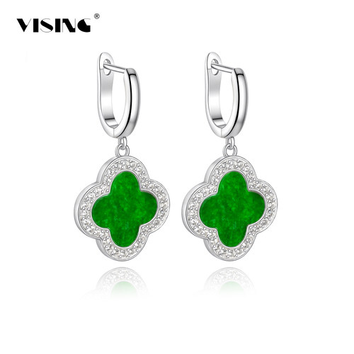 VISING珠宝天然A货翡翠缅甸料幸运草耳环耳坠耳饰