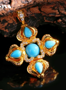 VISING【十字金刚杵】人造仿蓝松睡美人项链吊坠毛衣链黄金色S925