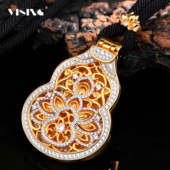 VISING黄金色葫芦观音吊坠手工花丝镶嵌刻丝工艺项链S925