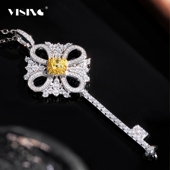 VISING珠宝黄色锆石高碳钻黄钻款 钥匙吊坠项链毛衣链S925银