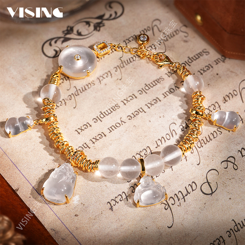 VISING天然石英质玉水沫腰缠万贯金盘缠手串百搭多用手链