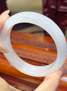 VISING珠宝天然新疆老坑金丝玉羊脂白正装宽手镯平安镯白月光