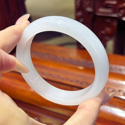 VISING珠宝天然新疆老坑金丝玉羊脂白正装宽手镯平安镯白月光