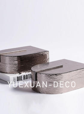 粤萱简约现代真皮五金轻奢储物盒样板间售楼处酒店会客厅软装摆设