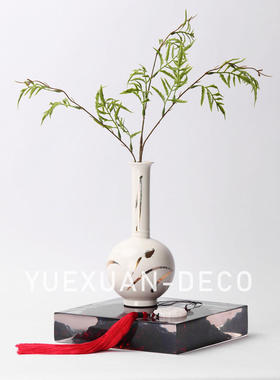 粤萱新中式方形托盘陶瓷描金花瓶组合套装摆件样板间客厅茶几装饰