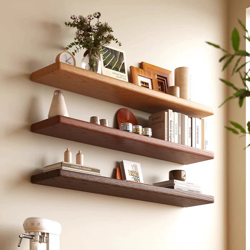 实木墙上壁挂置物架一字搁板书架客厅墙壁展示墙面收纳隔板白橡木