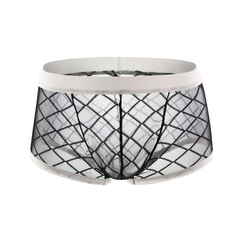 大格子方格网沙男士内裤平角裤性感透明透气U凸平角内裤夏季2026,女士内衣/男士内衣/家居服,男平角内裤,淘宝优惠券,粉丝福利购,淘宝优惠卷