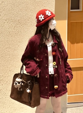 韩系甜酷小香风休闲外套女秋2025新款立体钩花设计感牛仔夹克上衣