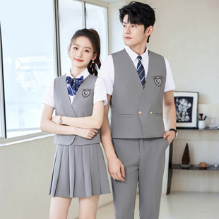 酒吧KTV服务员工作服男女长短袖餐饮前台马甲套装幼儿园老师工装